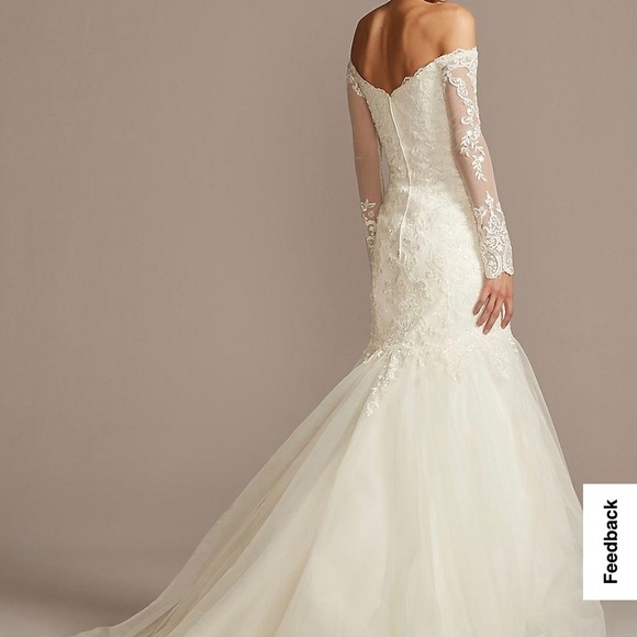 David’s Bridal - Long Sleeve Off-the-Shoulder Trumpet Wedding Dress (WG3943) - Picture 3 of 10